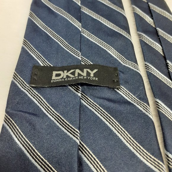 DKNY Men's Tie Diagonal Stripes Blue Silver 58 In - Picture 5 of 8